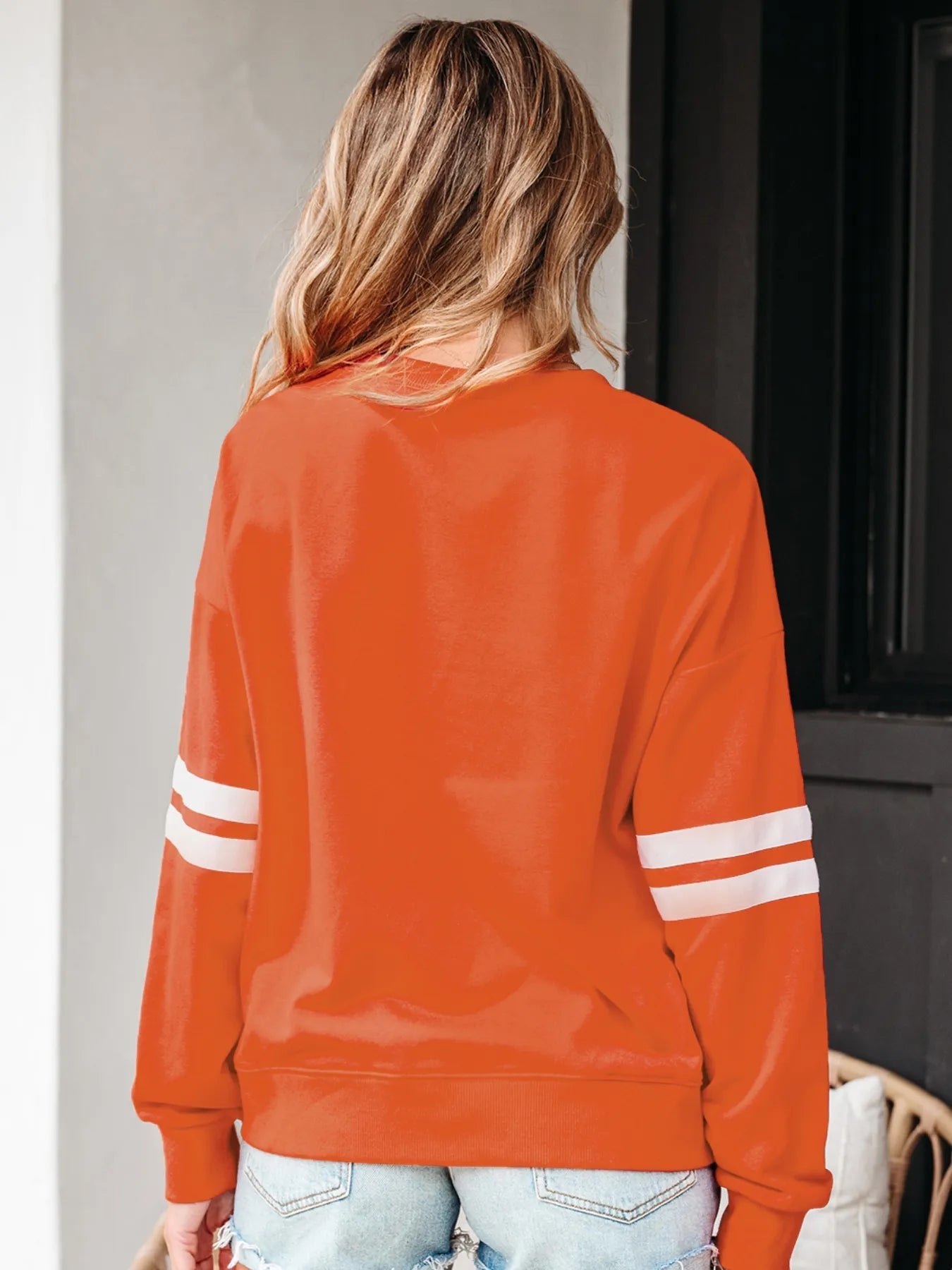 Stripe Round Neck Long Sleeve Sweatshirt - Eco4life Clothing and Accessories