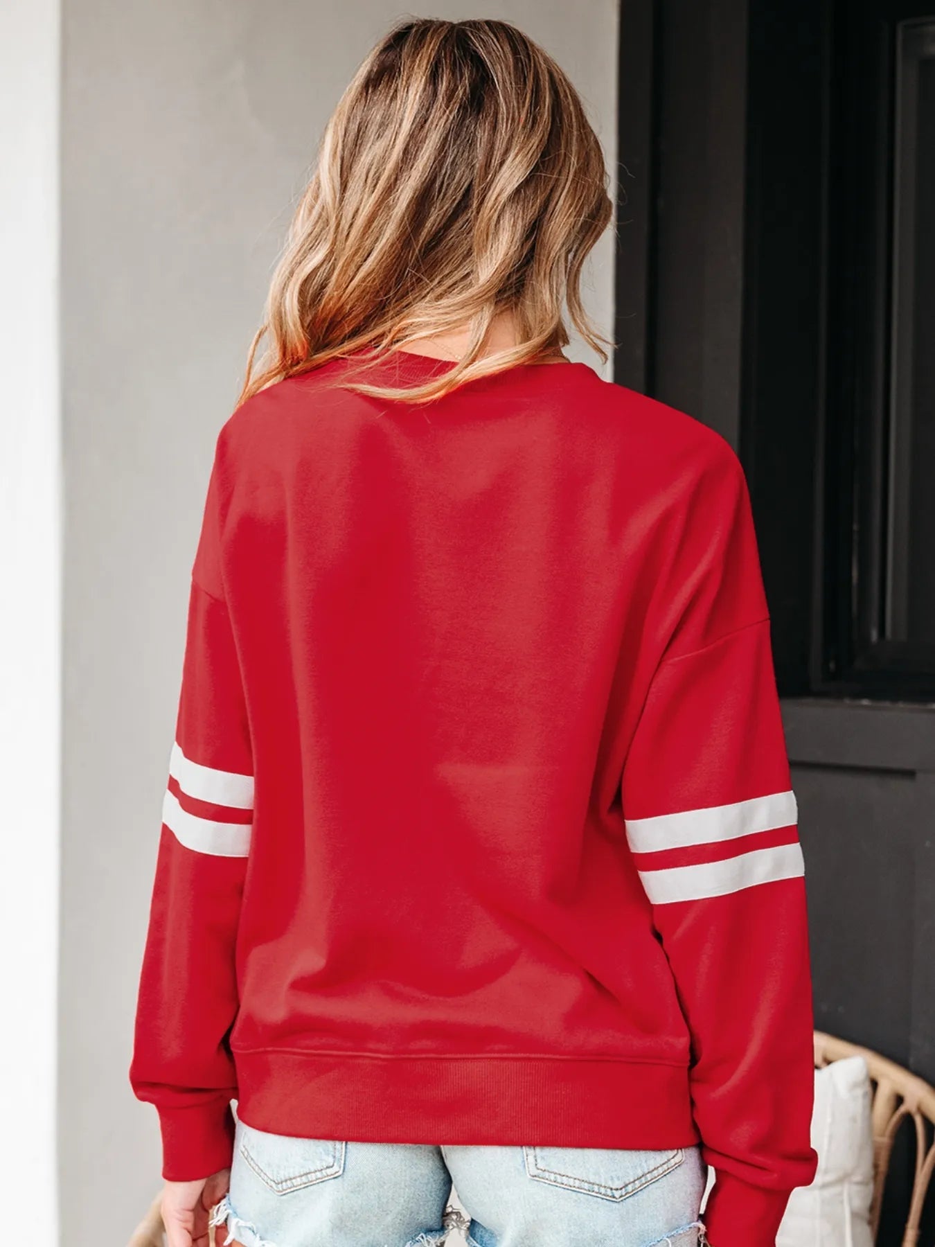 Stripe Round Neck Long Sleeve Sweatshirt - Eco4life Clothing and Accessories