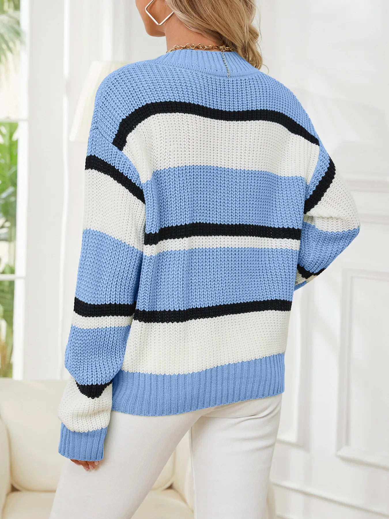 Striped V - Neck Color Block Sweater - Eco4life Clothing and Accessories