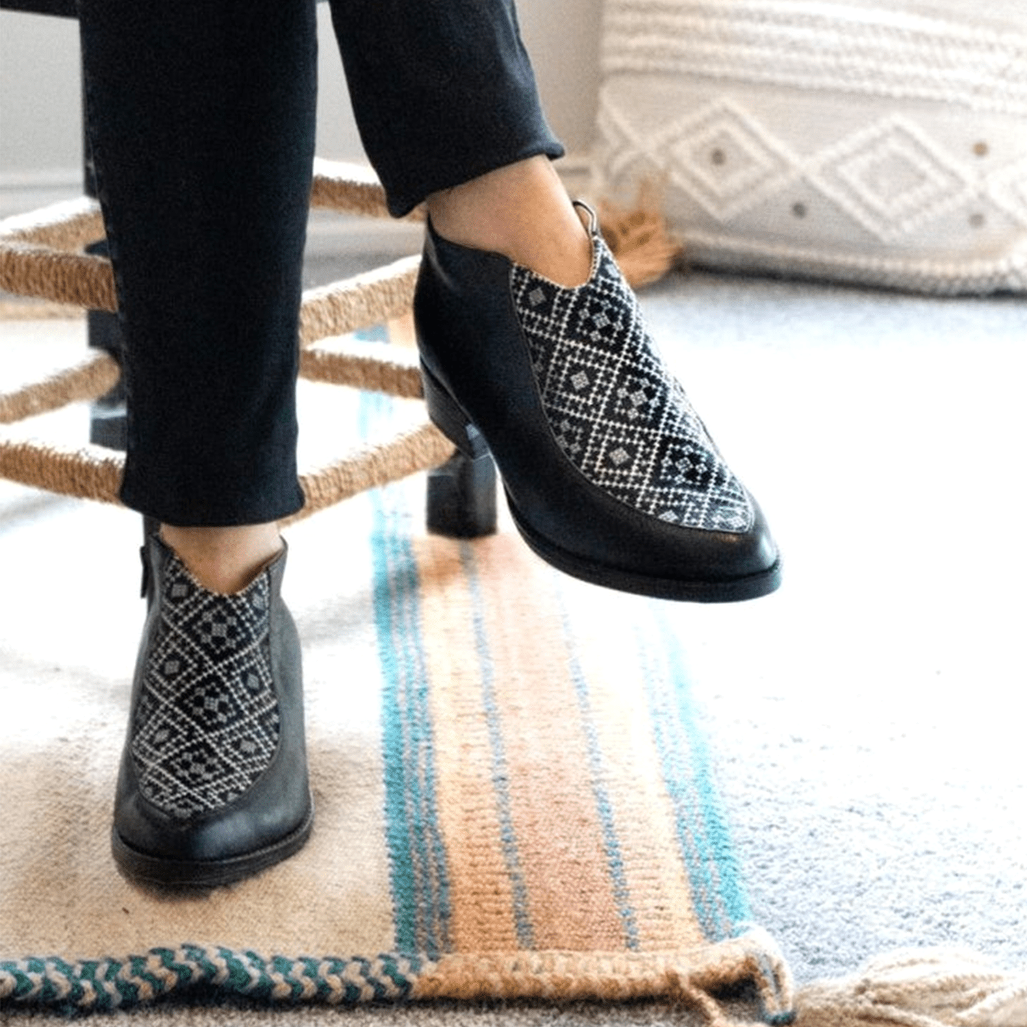 Tatreez Bootie - Black and Gray - Eco4life Clothing and Accessories
