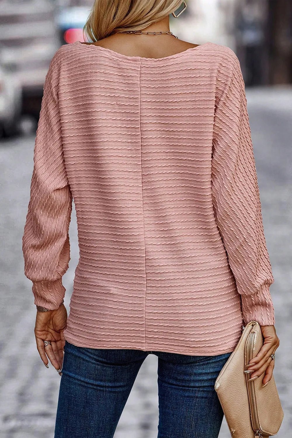 Texture Round Neck Long Sleeve Top - Eco4life Clothing and Accessories