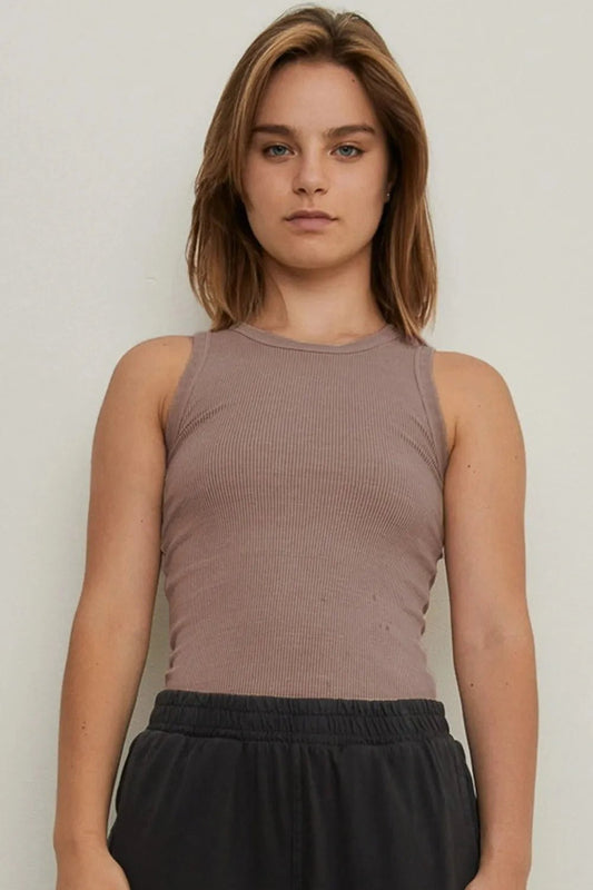 THE BLANK LAB Round Neck Ribbed Cropped Tank - Eco4life Clothing and Accessories