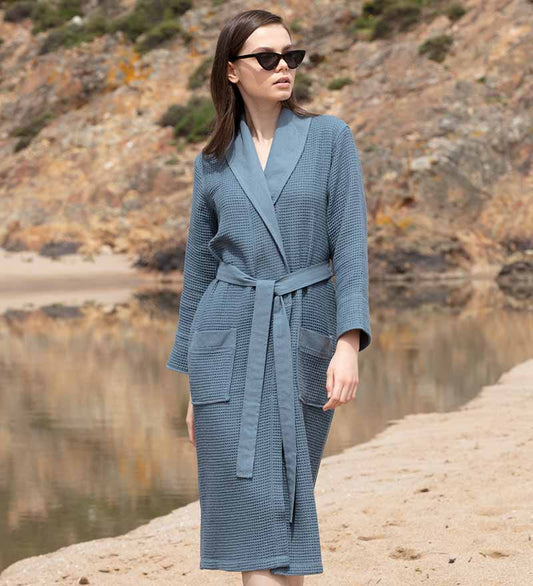 Women's Full Length Lightweight Waffle Spa Robe with Shawl Collar - Eco4life Clothing and Accessories