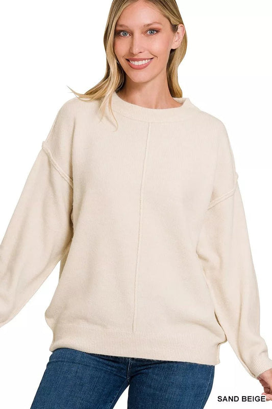 Zenana Melange Front Seam Round - Neck Sweater - Eco4life Clothing and Accessories